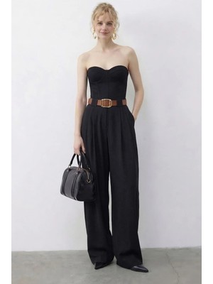 Shade Kadın Cep Detaylı Kemerli Yüksek Bel Premium Palazzo Pantolon