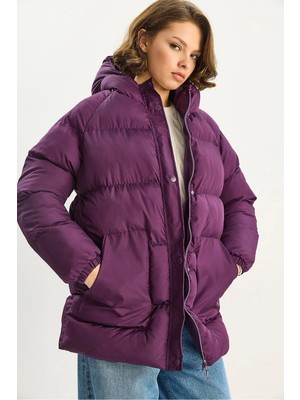 Shade Kadın Regular Fit Kapüşonlu Fermuarlı Astarlı Cepli Şişme Mont