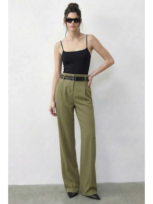 Shade Kadın Çift Kemer Detaylı Cepli Yüksek Bel Palazzo Pantolon
