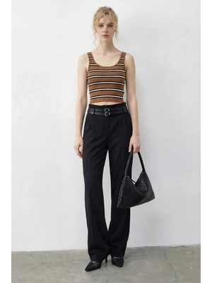 Shade Kadın Çift Kemer Detaylı Cepli Yüksek Bel Palazzo Pantolon