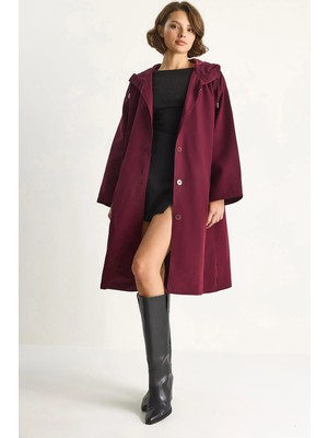 Shade Kadın Kapüşonlu Astarlı Cep Detaylı Orta Boy Mevsimlik Trençkot