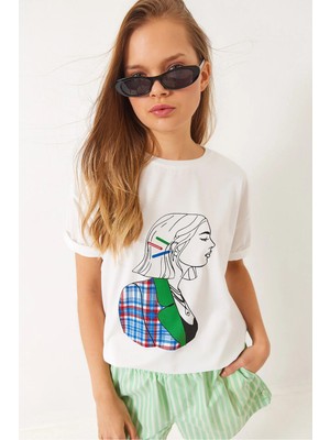 Shade Kadın Baskılı Oversize Kısa Kollu Penye T-Shirt