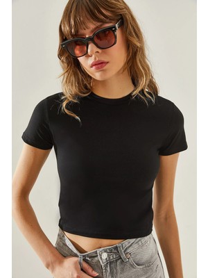 Shade Kadın Bisiklet Yaka Basic Crop T-Shirt
