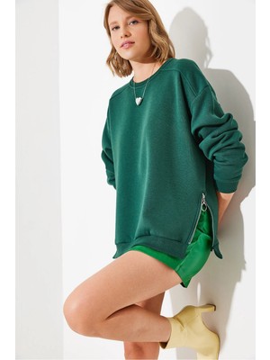 Shade Kadın Bisiklet Yaka Şardonlu Fermuar Detaylı Basic Sweatshirt