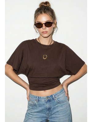 Shade Kadın Beli Büzgülü Bisiklet Yaka T-Shirt