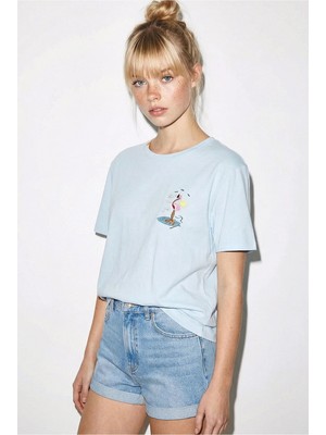 Shade Kadın %100 Pamuk El Işi Flamingo Nakış Detaylı Premium Tasarım T-Shirt