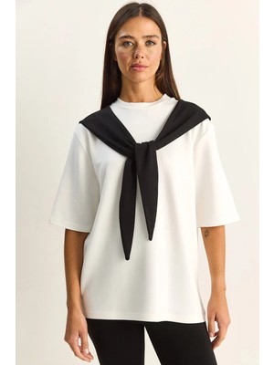 Shade Kadın Şal Detaylı Oversize Basic T-Shirt