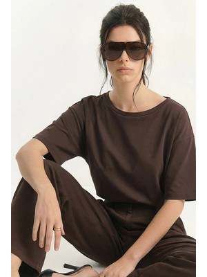 Shade Kadın Sırtı V Dantel Detaylı Scuba Oversize T-Shirt