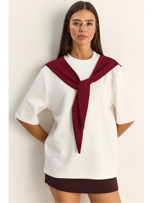 Shade Kadın Şal Detaylı Oversize Basic T-Shirt