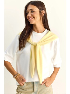 Shade Kadın Şal Detaylı Oversize Basic T-Shirt