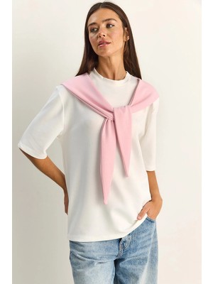 Shade Kadın Şal Detaylı Oversize Basic T-Shirt