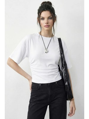 Shade Kadın Beli Büzgülü Bisiklet Yaka T-Shirt