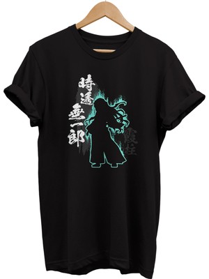 Remonz Muichiro Tokito Erkek Oversize %100 Pamuk Kısa Kol T-Shirt Siyah Grafik Desenli