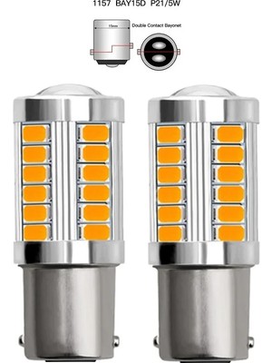 PINUKS Ampul Çift Duy 1016 12V 33 LED Mercekli Turuncu   ( 002331 ) Takım