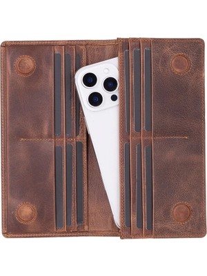 Gültekin Aura Hakiki Deri, El Yapımı, Telefon Bölmeli, Kadın Cüzdanı, Antik Kahve