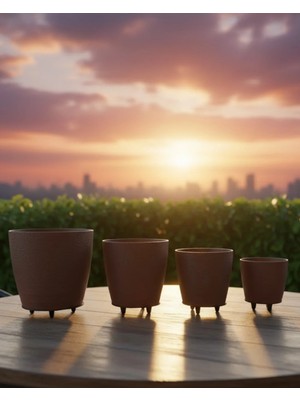 Sayarmarkt 4’lü 3D Kahverengi Ayaklı Dekoratif Saksı Takımı Modern Tasarım