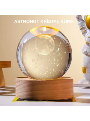 Sayarmarkt Ahşap Tabanlı 3D Astronot Küre Lamba Çocuk Odası ve Masa Üstü Dekor