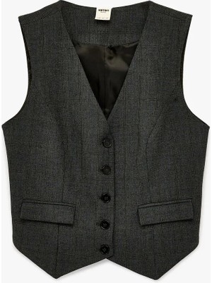 Koton Kadın Cep Detaylı Düğmeli V Yaka Kolsuz Yelek 6SAK20061UW