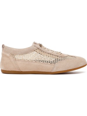 Derimod Kadın Bej Bağcıklı Fileli Deri Sneaker 26PFD510914