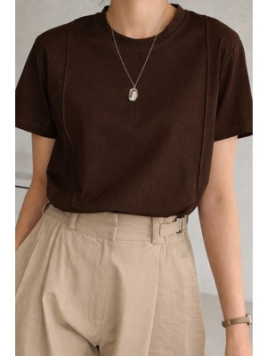 Tarz Cool Kadın Kısa Kollu Çizgi Detaylı Basic Tişört Süprem Kumaş Yazlık Rahat T-Shirt