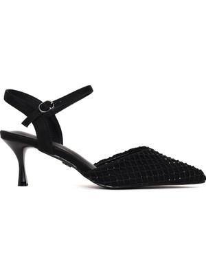 Derimod Kadın Siyah Bilekten Tokalı Arkası Açık Taşlı Ince Topuklu Ayakkabı 26PFE496714