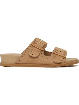 Derimod Kadın Bej Çift Tokalı Süet Terlik 26SFE480910