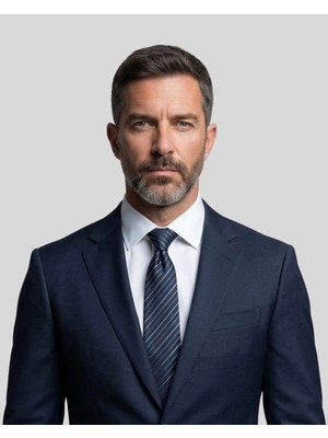 1001 Kravat Çizgili Klasik Lacivert Kravat - 8 cm genişliğinde