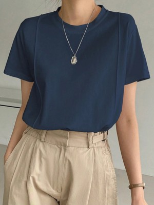 Tarz Cool Kadın Kısa Kollu Çizgi Detaylı Basic Tişört Süprem Kumaş Yazlık Rahat T-Shirt