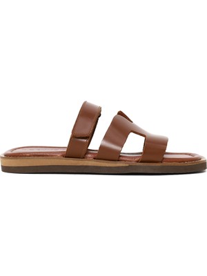 Derimod Kadın Kahverengi Bantlı Deri Terlik 26SFD360018