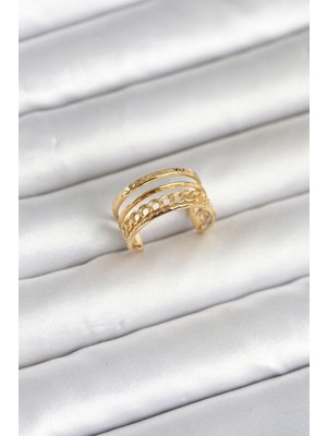 Prativas Çelik Gold Renk Zincirli Model Kadın Yüzük