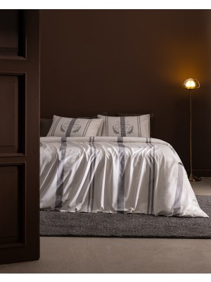 Madame Coco Leonore King Size %100 Pamuk Ranforce Baskılı Çarşaflı Nevresim Takımı - Gri