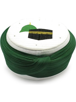 Sarıkhane Hac Umre Sarığı – Yeşil Kumaş – Beyaz Takke – Düz Sarım – Mekke-Medine – 7 Metre