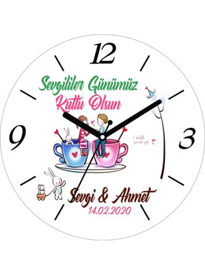 Sevgililer Günü Aşk Temalı Cam Duvar Saati, Romantik Dekorasyon