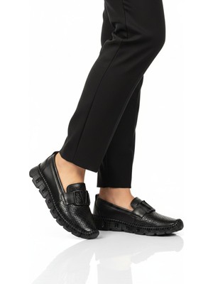 Ayakmod Siyah Hakiki Deri Kadın Casual Ayakkabı 0005 Z