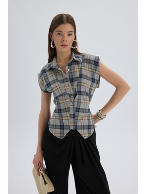 Mai Frenzy Ekoseli Gri Kısa Gömlek