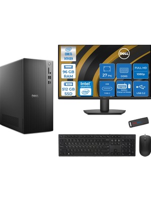 Dell Tower ECT1250 Intel Core I5 14500 96GB Ddr5 512GB SSD UHD Graphics 770 27" Mon WIN11HOME Kurumsal Masaüstü Bilgisayar QVT1260M27H29 + Zettausb