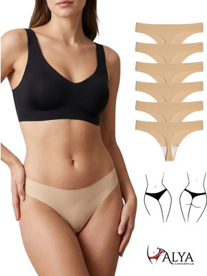 Alya Underwear Lazer Kesim Dikişsiz Tanga Külot, Seamless String 6'lı Paket ( 6 Adet Ten ) S