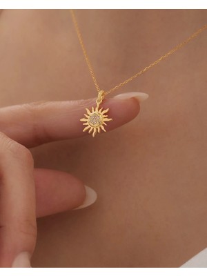 missamori 925 Ayar Gümüş Gold Kaplama Güneş Kolye