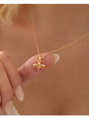 missamori 925 Ayar Gümüş Gold Kaplama Zirkon Taşlı Arı Kolye