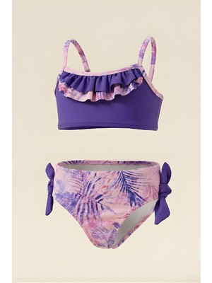 Modanino Kız Çocuk Fırfır Detaylı ve Yandan Bağcıklı Mayo Takımı 3-12 Yaş 12598B