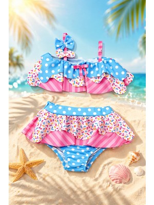 Beniizle Desenli Kız Çocuk Bikini Takımı
