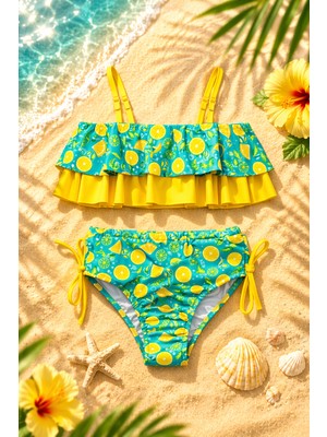 Beniizle Desenli Kız Çocuk Bikini Takımı