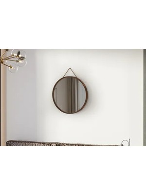 Vivense Mirora Yuvarlak Dekoratif Duvar Aynası, Yerli Ceviz, 48 cm