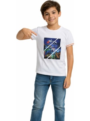 My Kids Erkek Çocuk İstanbul Temalı Beyaz Renk Kısa Kol Tişört