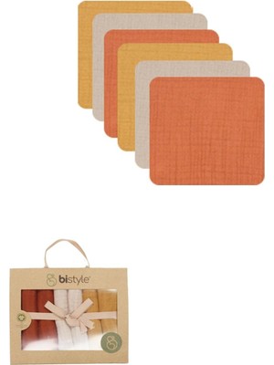 Die Grup Bistyle 6'lı Müslin Mendil 20X20 cm 90106 Kiremit Bej Hardal