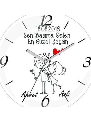 Kişiye Özel Sevgililer Günü Çap 30 Bombeli Gerçek Cam Duvar Saati