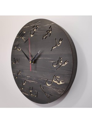 Minimalist Osmanlıca Ahşap Kare Saat, 40X40CM, Dokulu Siyah