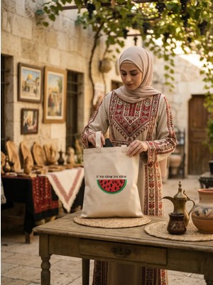 Geleneksel Filistin Yarım Karpuzlu "ıf You Know You Know" Dijital Baskılı El Hambez Çanta 35*40 cm