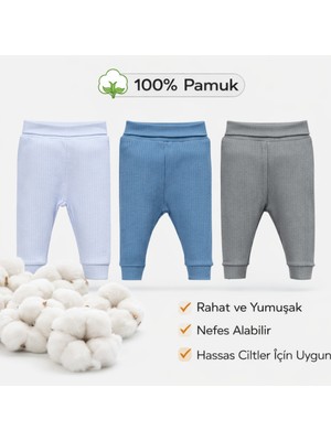 Angeltouch %100 Pamuklu Tek Alt Pantolon Patiksiz Raporlu 3'lü Set Erkek Kız Bebek