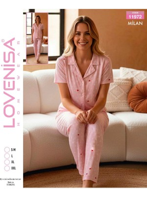 Pms Lovenisa 11972 Kadın Milan Düğmeli Kısa Kol Pijama Takımı